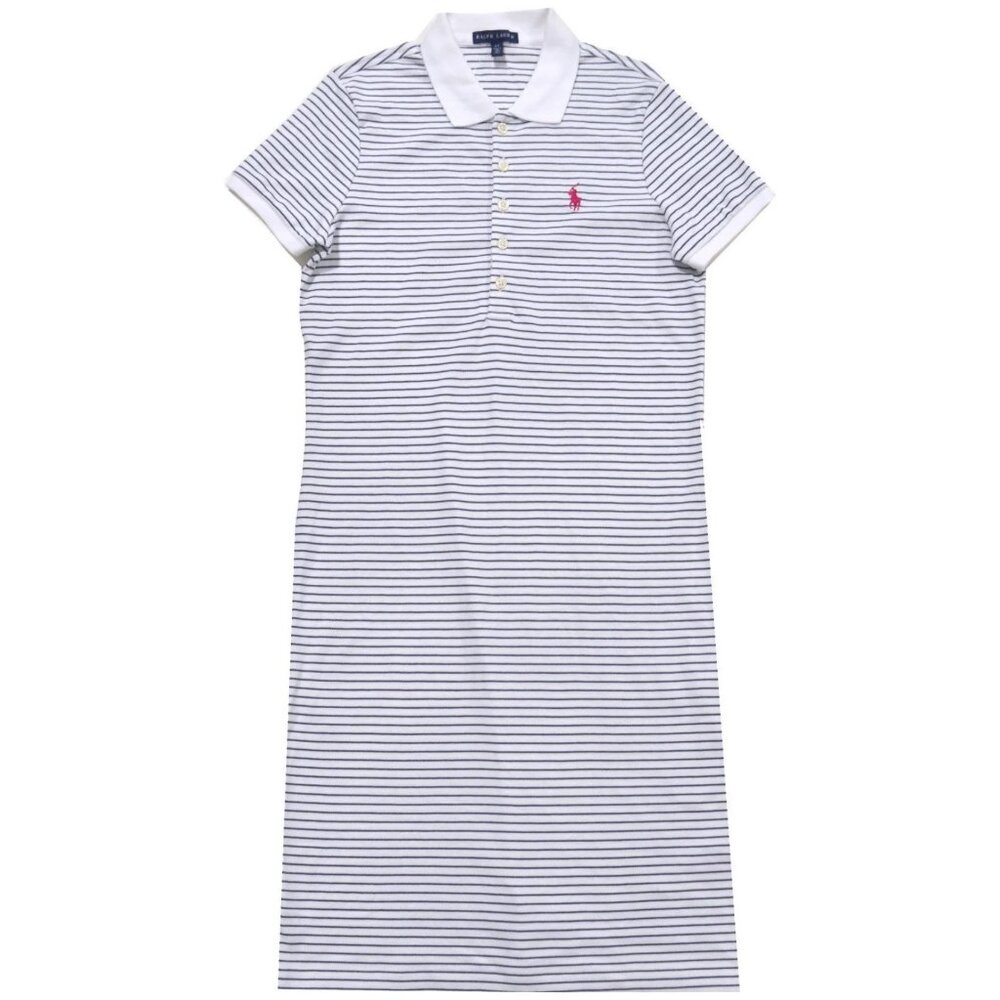 Ralph Lauren Striped Polo Shirt Dress L Navy White Cotton Preppy Casual Classic